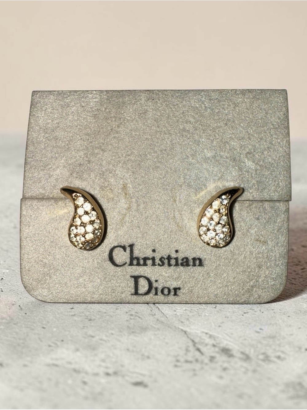 Vintage Christian Dior Gold Teardrop Rhinestone Clip-On Earrings Made in Germany